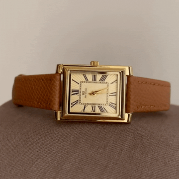 Pumpkin Latte Brown Strap Watch with Gold Rectangular Roman Dial – Women’s Quartz Watch