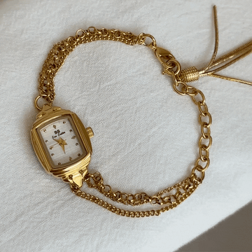 French Luxury Vintage Gold Chain Bracelet White Small Dial Ladies Quartz Watch - Versailles Twist