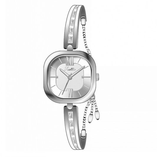 Square Luxury Quartz Watch: Nastavitelný stříbrný řetězec s diamantovými akcenty