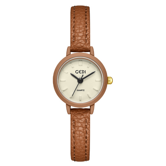Latte Charm Timepiece: Brown Leather Strap Watch
