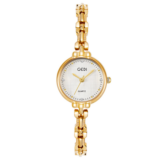 Vintage Luxe: White Dial Gold Chain Quartz Watch