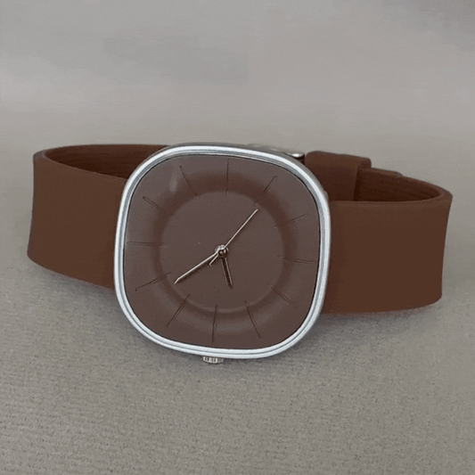 Minimalist Futuristic Brown Silicone Wide Strap Watch with Large Square Dial – Women’s Quartz Watch