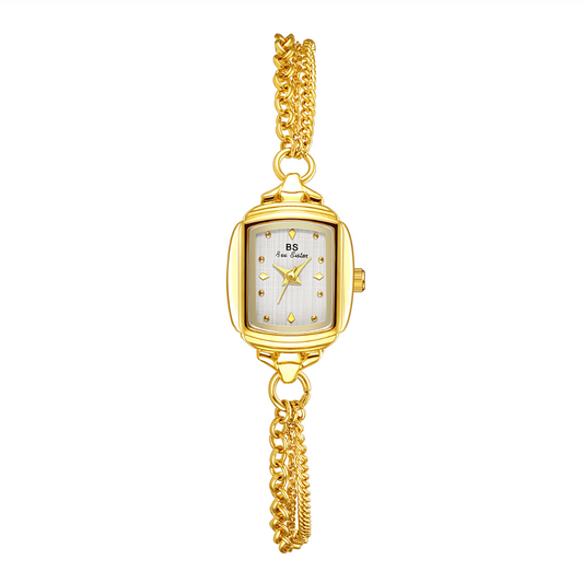 French Luxury Vintage Gold Chain Bracelet White Small Dial Ladies Quartz Watch - Versailles Twist
