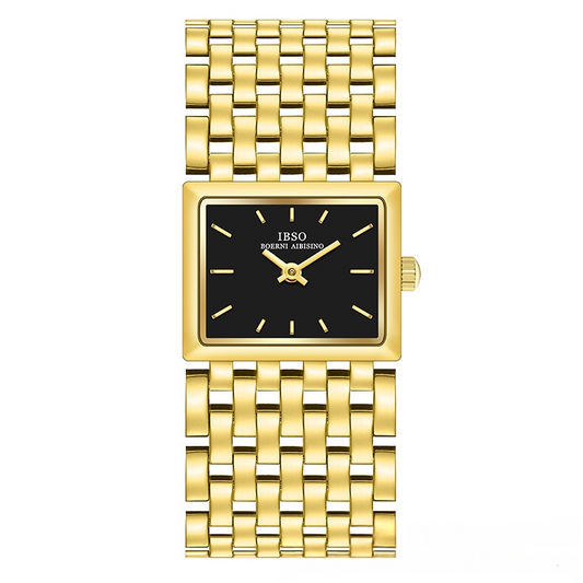 Gold Women’s Wide Strap Square Black Dial Quartz Watch Old Money Style – Noir Héritage