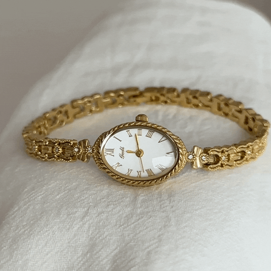 Aura Elegance - Oval White Dial Gold-Tone Quartz Watch