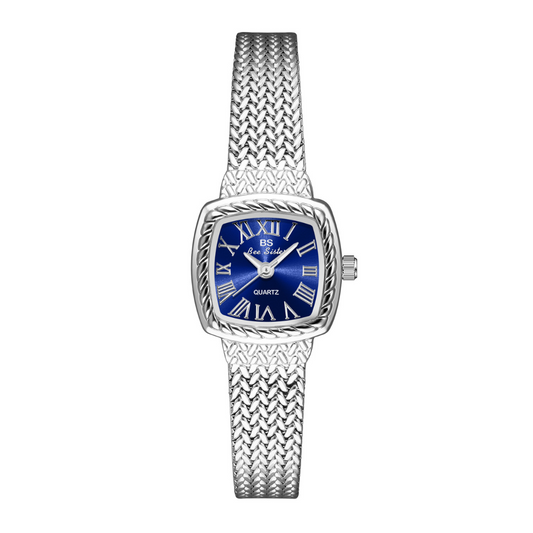 Silver Wheat Pattern Bracelet Square Blue Dial Ladies Quartz Watch - Azure Harvest