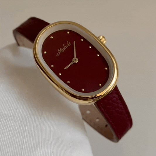 Angora Red Timepiece: Gold and Genuine Red Leather Watch
