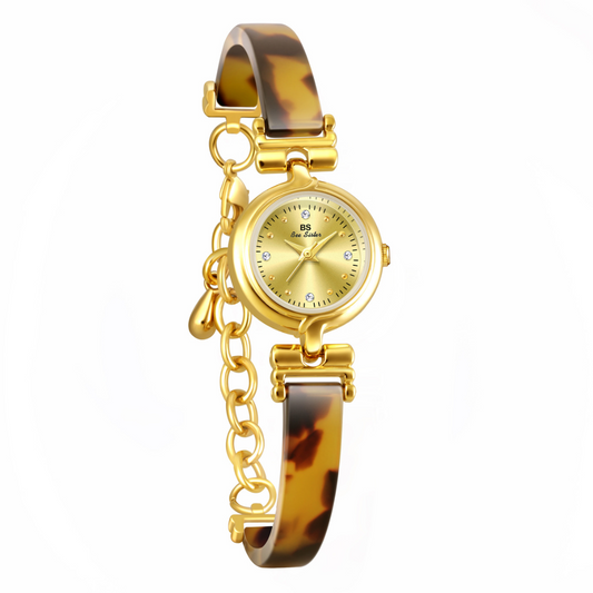 Amber Bracelet Timepiece: Vintage Round Quartz Watch