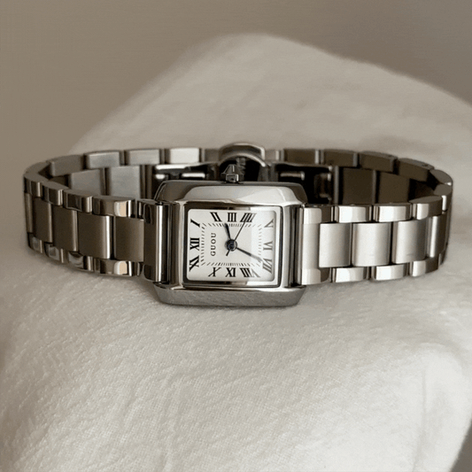 Classic Women’s Quartz Watch – Silver Stainless Steel Bracelet with Square White Dial