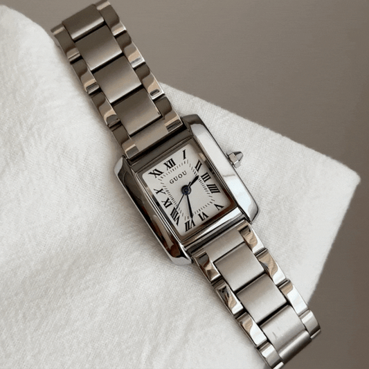 Classic Women’s Quartz Watch – Silver Stainless Steel Bracelet with Square White Dial