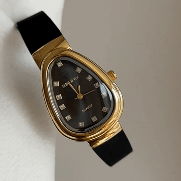 Black Women Quartz Watch Silicone Strap Gold Snake Head Case Black Diamond Dial Vintage Luxury Style – Serpenti