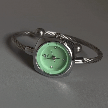 Silver-Grey Bangle Quartz Watch for Women – Mint Green Dial & Square Case, Minimal & Chic