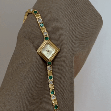 Gold & Green Diamond-Accented Quartz Watch for Women – Petite Rhombus Dial