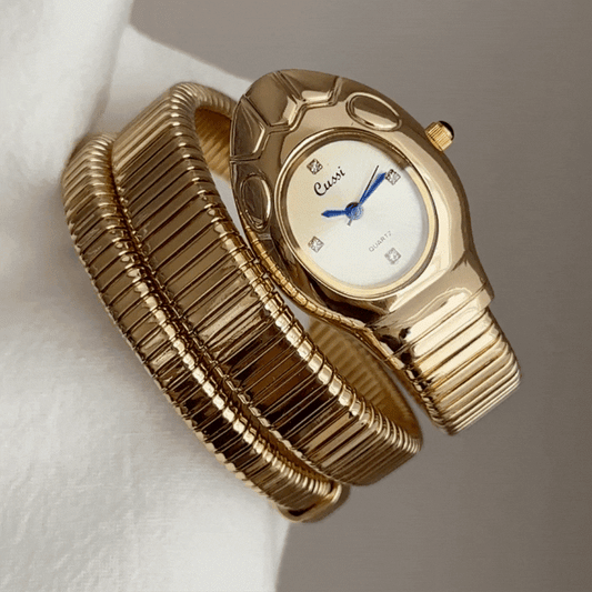Trendy Gold Snake Wrap Women’s Quartz Watch – Unique Serpenti Bracelet Design