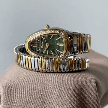 Silver-Gold Bracelet Gold Case Green Dial Ladies' Quartz Serpenti Watch