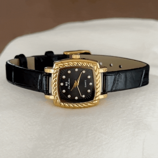 Orologio noir vintage: orologio da quarzo nero e oro