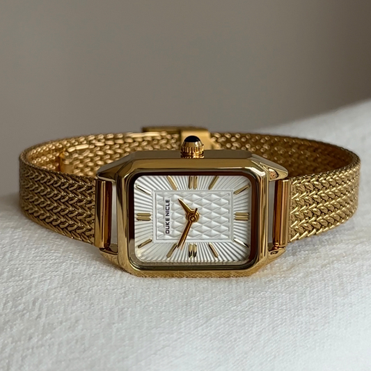 Gold Women Rectangular Dial Watch White Face Strap Quartz French Exquisite Style – Élise