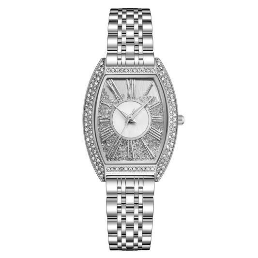 Stellar Sand Timepiece: Silver Starry Dial Steel Bracelet Watch