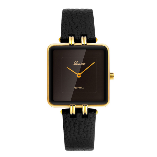 Chic Luxe Timepiece: Black Dial Square Leather Watch