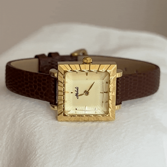 Browm Women Quartz Watch Thin Leather Strap Gold Square Candy Dial Vintage Elegant Style – NoirCube