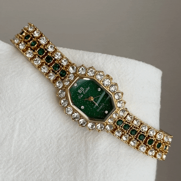 Luxury Green Crystal Bracelet Women’s Quartz Watch – Niche Octagon Dial Ladies Wristwatch