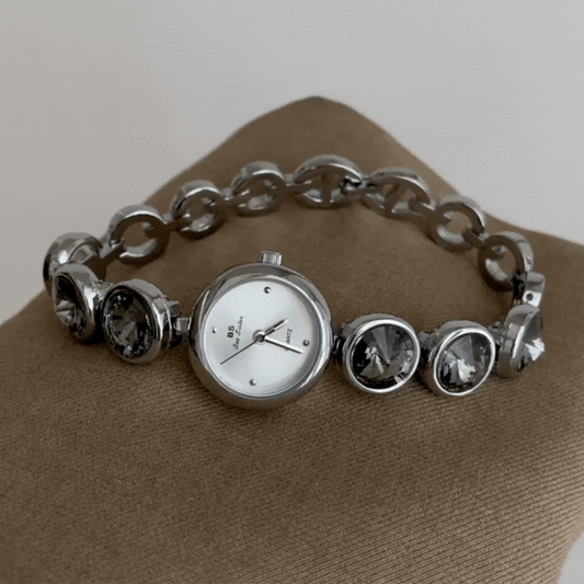 Midnight Grace – Black Crystal Bracelet Watch for Women