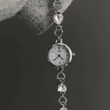 Silver Heart Bracelet with Diamond-Set White Dial Women's Quartz Watch