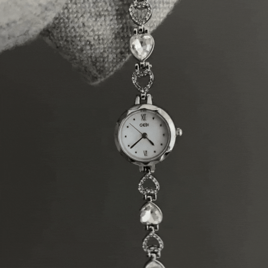 Silver Heart Bracelet with Diamond-Set White Dial Women's Quartz Watch