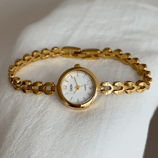 Dainty Minimalist Round Gold Bangle Watch with White Dial for Women - Golden Bloom