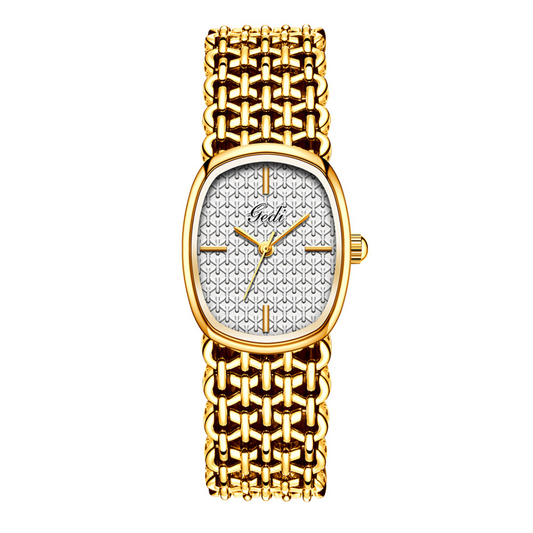 Lace-Woven Metal Strap Women’s Oval White Dial Quartz Watch Elegant Style