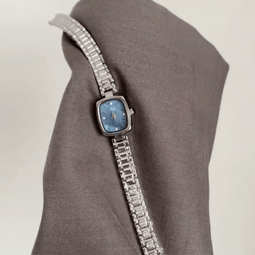 Silver Strap Women's Quartz Watch-Blue Mother-of Pearl Square Dial