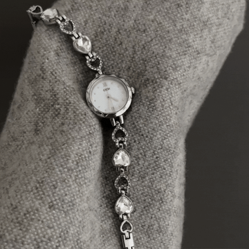 Silver Heart Bracelet with Diamond-Set White Dial Women's Quartz Watch