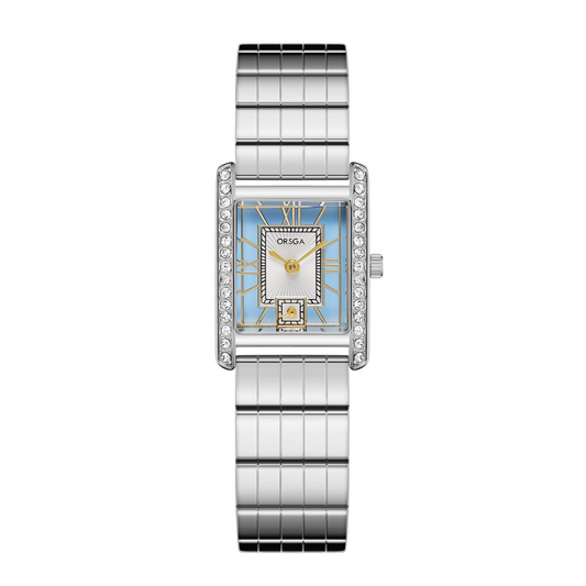 Blue Edge – Women’s Silver Watch with Crystal Framed Rectangular Dial