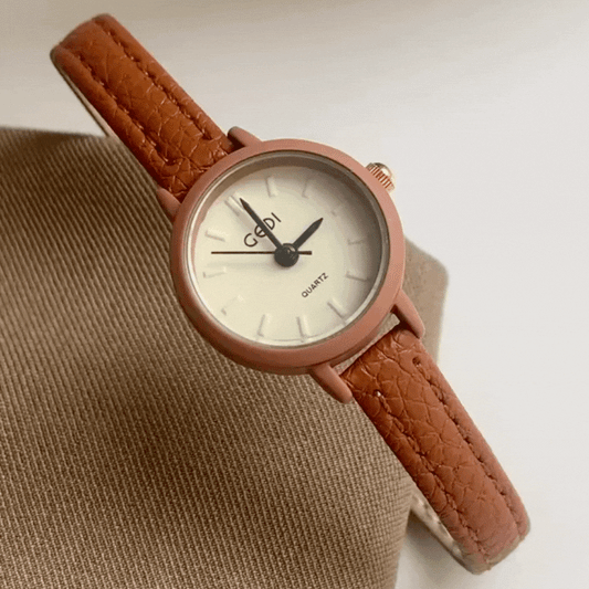 Latte Charm Timepiece: Brown Leather Strap Watch