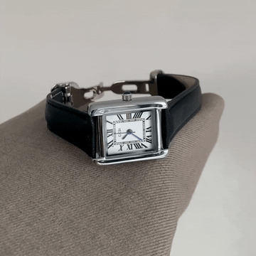Onyx Silver Timepiece: Black Strap Square Quartz Watch
