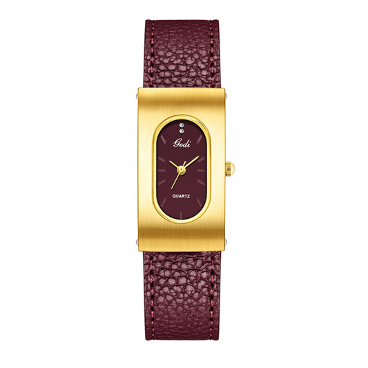 Crimson Luxe Timepiece: Ancona Red Leather & Steel Rectangular Watch
