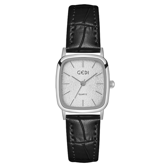 Black Women Dial Watch Genuine Leather Strap Silver Face Quartz Minimalist Style – Onyx