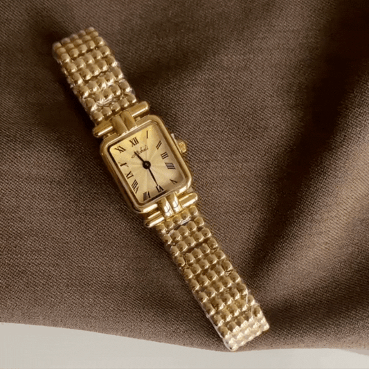 Parisian Charm Timepiece: Gold Chain Square Quartz Watch