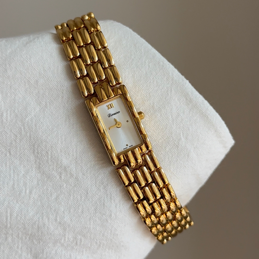 Gold Women Rectangular Dial Watch Strap White Face Quartz Minimalist Style – Soleil