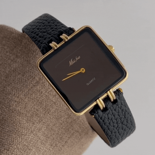 Chic Luxe Timepiece: Black Dial Square Leather Watch