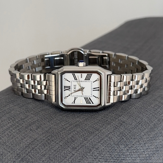 Silver Women Rectangular Dial Watch Strap White Face Quartz Minimalist Style – Ivory
