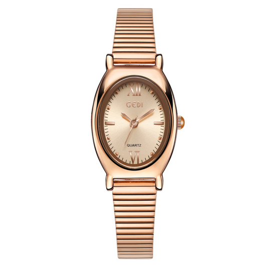 Rose Gold Women’s Quartz Watch – Elegant Oval Dial with Stainless Steel Band, Waterproof Boutique Design