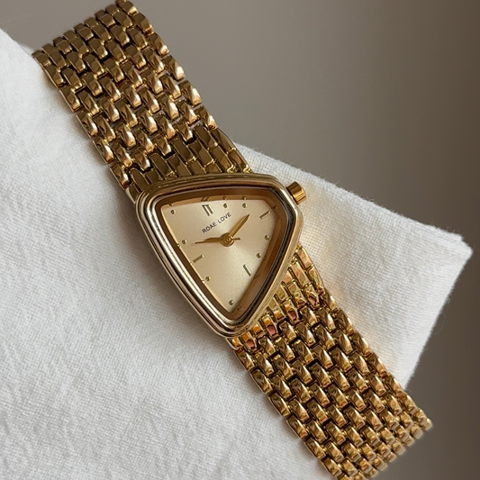 Gold Women Triangle Dial Watch Wide Strap Quartz Minimalist Style – Prism
