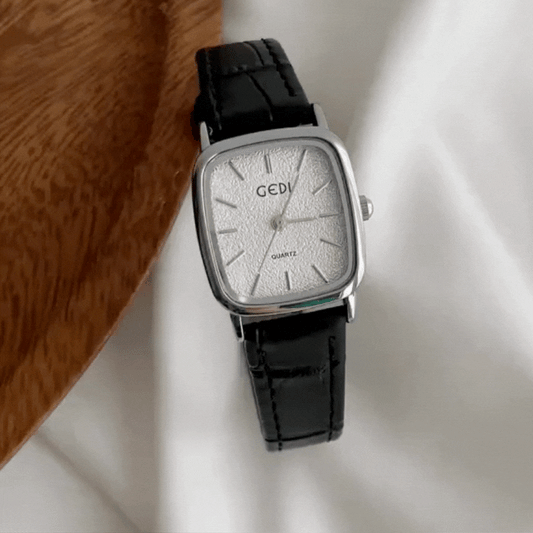Black Women Dial Watch Genuine Leather Strap Silver Face Quartz Minimalist Style – Onyx