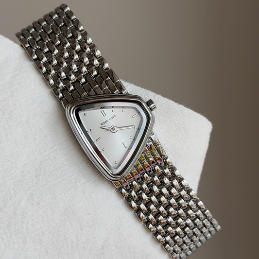 Silver Women Triangle Dial Watch Wide Strap Quartz Minimalist Style – Aster