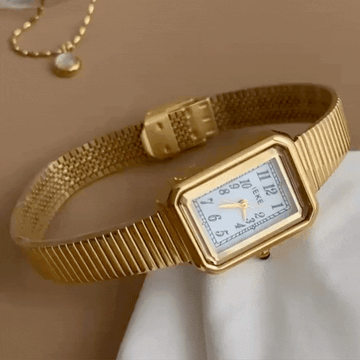 Gold Women Rectangular Dial Watch Strap White Face Quartz Exquisite Style – Lumière