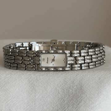 Silver Women Rectangular Dial Watch Strap White Face Quartz Minimalist Style – Alba
