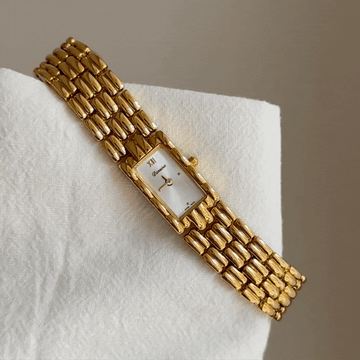 Gold Women Rectangular Dial Watch Strap White Face Quartz Minimalist Style – Soleil