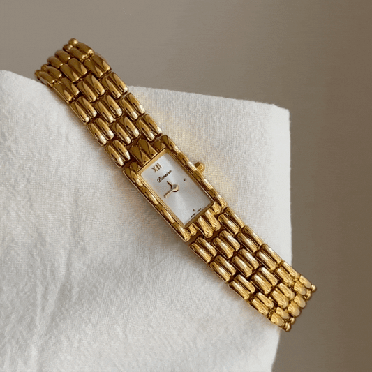 Gold Women Rectangular Dial Watch Strap White Face Quartz Minimalist Style – Soleil