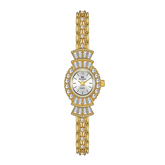 Gold Women Oval Small Dial Watch Diamond-Set Case Bracelet Style Quartz Vintage Inspired – Aurelia